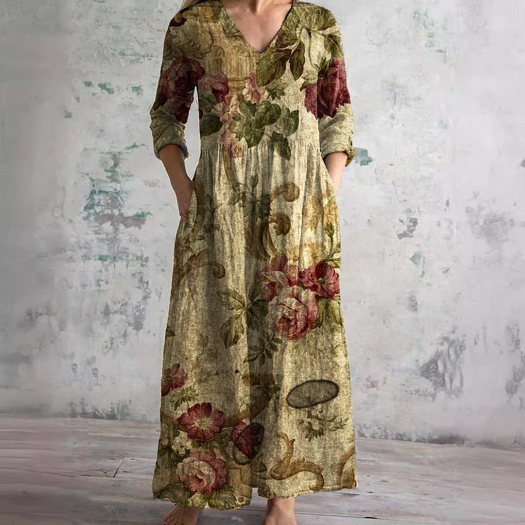 Floral summer dress women V-neck lightweight flowing fit casual day dress