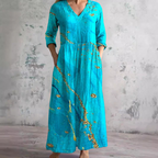 Floral summer dress women V-neck lightweight flowing fit casual day dress