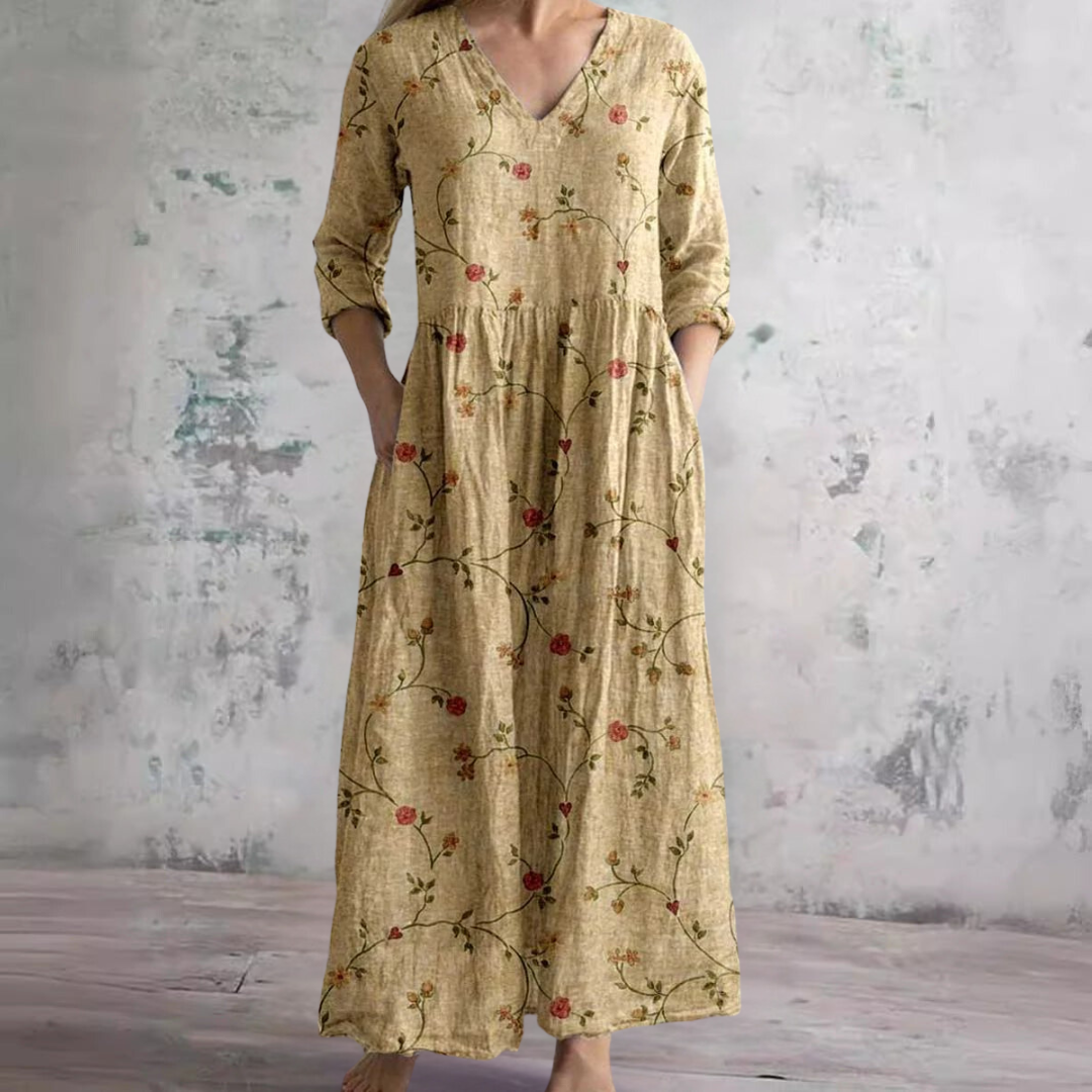 Floral summer dress women V-neck lightweight flowing fit casual day dress