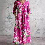 Floral summer dress women V-neck lightweight flowing fit casual day dress