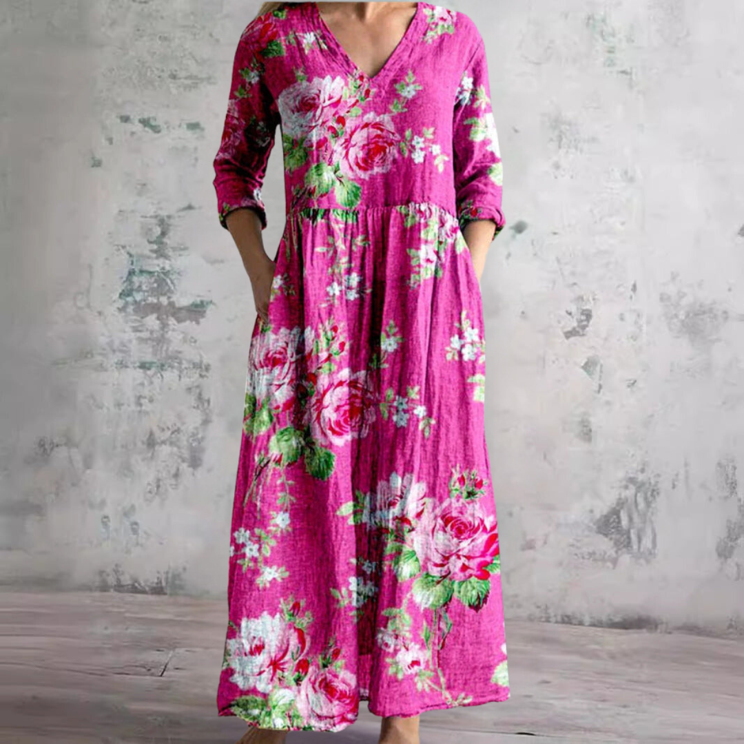 Floral summer dress women V-neck lightweight flowing fit casual day dress