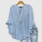 Women floral blouse with ruffled 3/4 sleeves and V-neckline regular fit