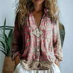 Women relaxed blouse nature print lightweight breathable top