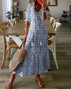 Women's boho maxi dress with loose fit and fringe detail, multiple colours