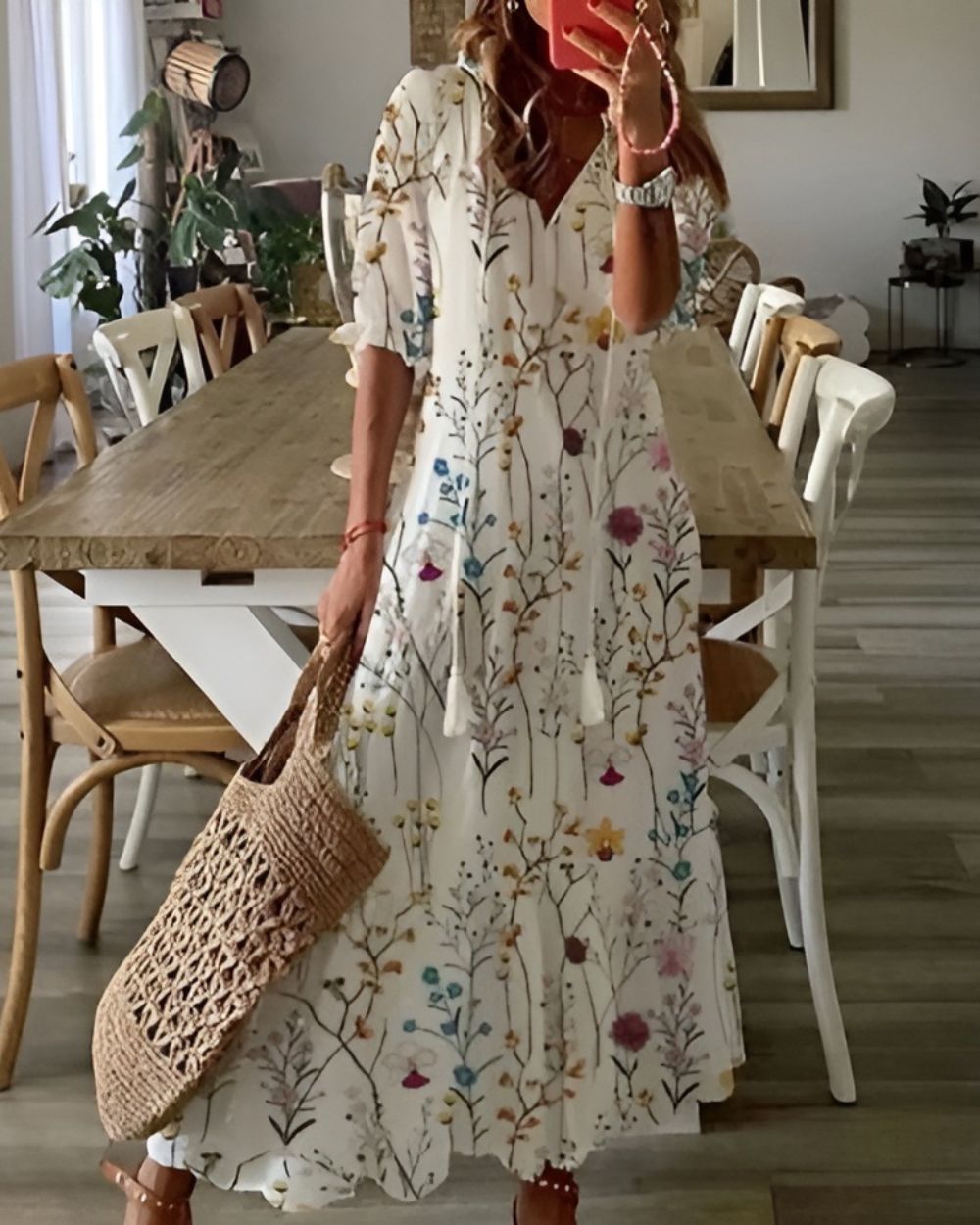 Women's boho maxi dress with loose fit and fringe detail, multiple colours