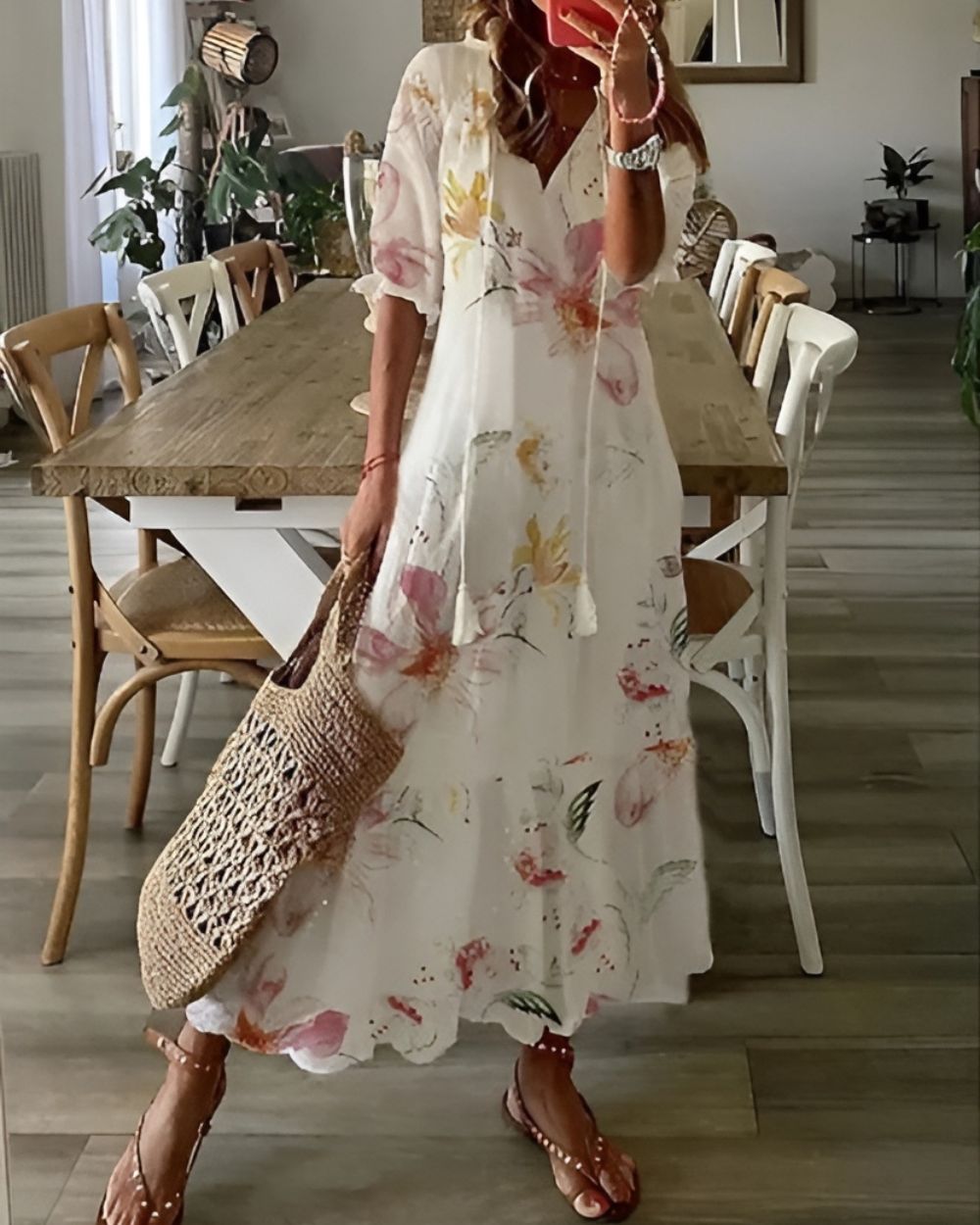 Women's boho maxi dress with loose fit and fringe detail, multiple colours