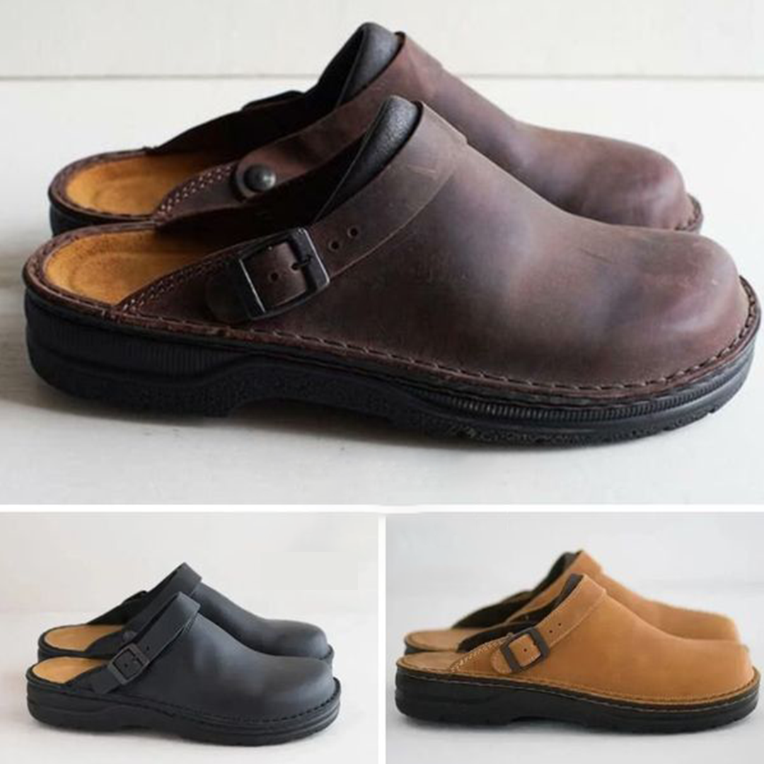 Men leather orthopedic clogs with non-slip sole and cushioned insole