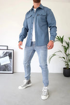 Men's button-up shirt jacket long sleeve overshirt with chest pockets