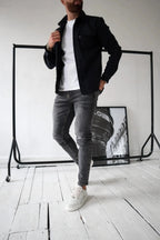 Men's button-up shirt jacket long sleeve overshirt with chest pockets