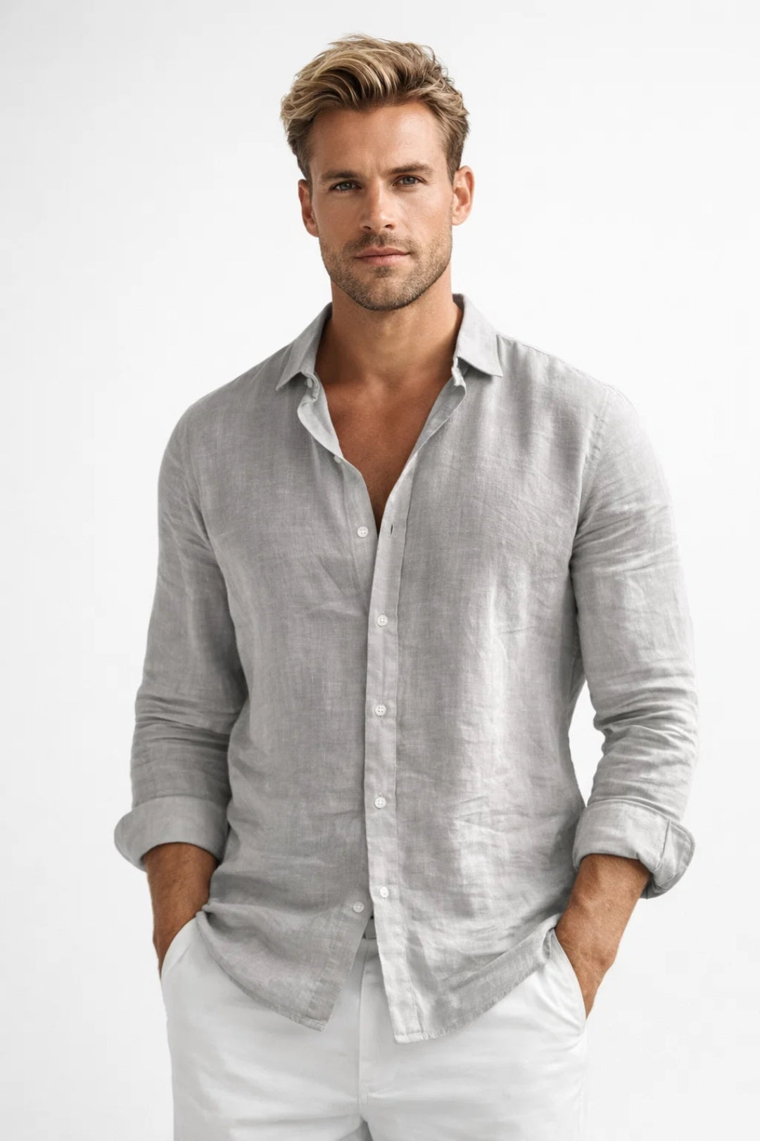 Men's lightweight breathable linen shirt in casual fit, available in multiple colours