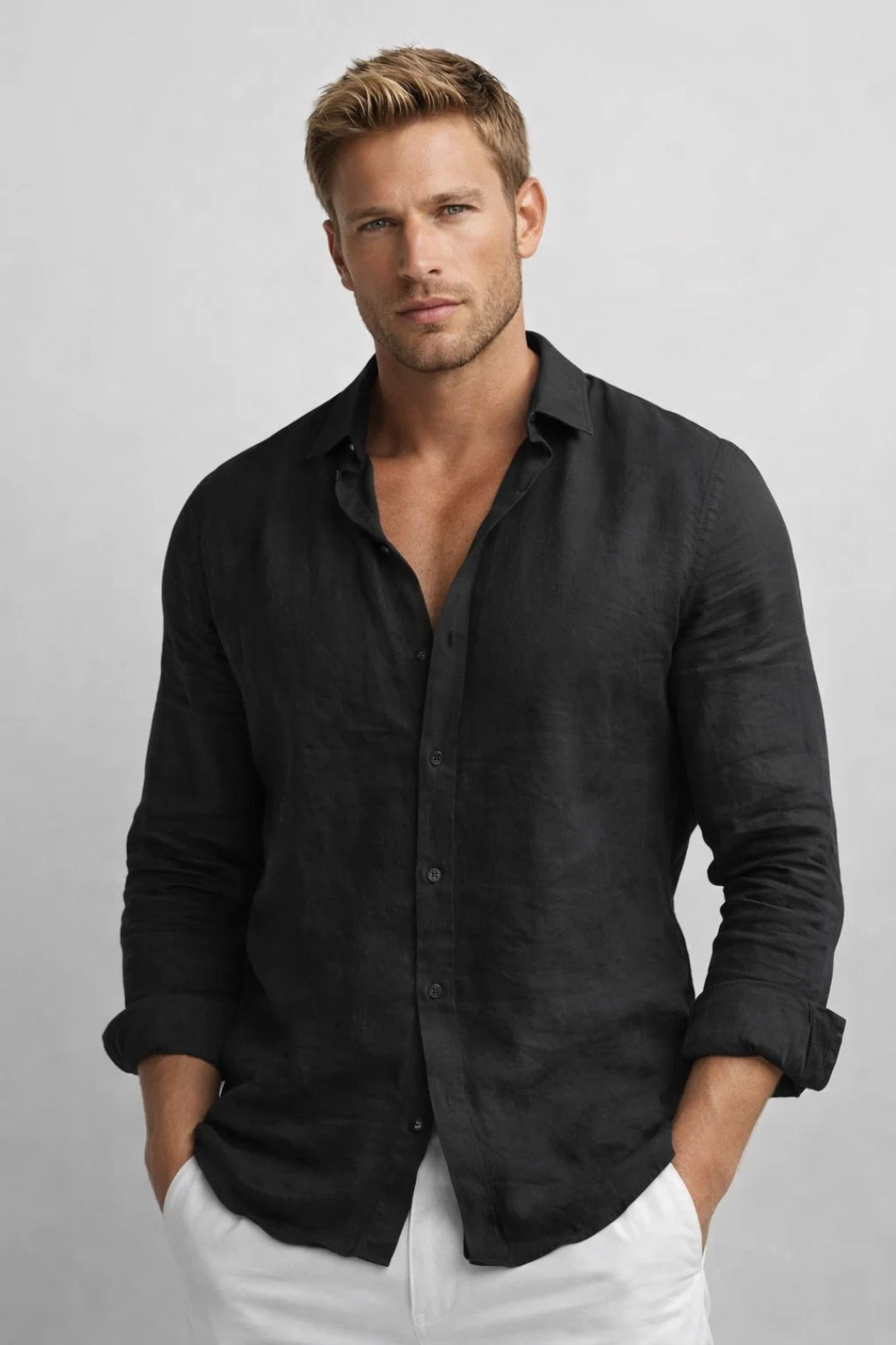 Men's lightweight breathable linen shirt in casual fit, available in multiple colours