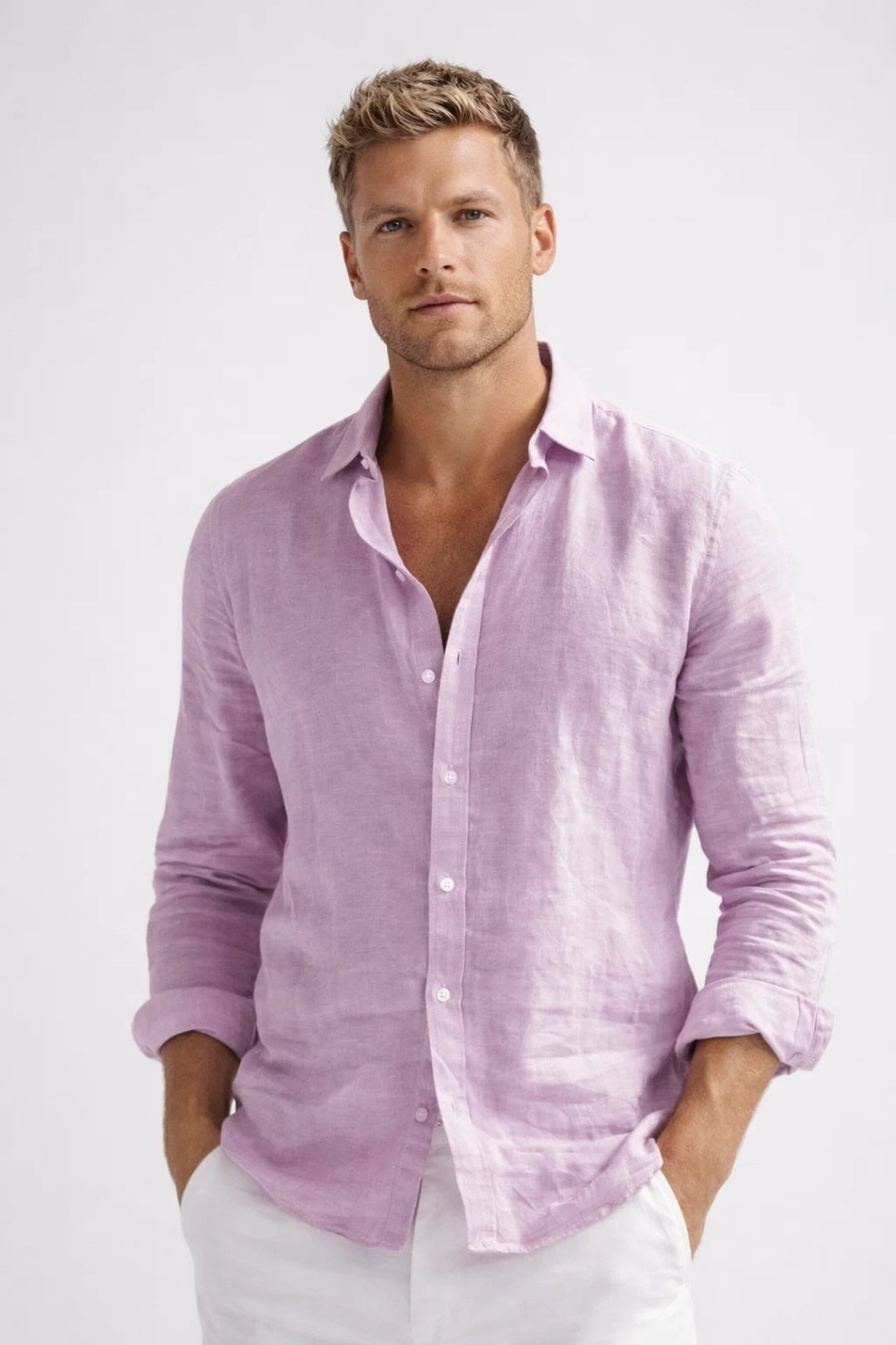 Men's lightweight breathable linen shirt in casual fit, available in multiple colours