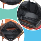 Women's leather tote bag large shoulder bag with zipper, water-resistant nylon