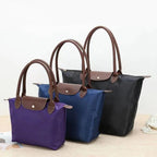 Women's leather tote bag large shoulder bag with zipper, water-resistant nylon