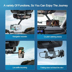 Car mirror phone holder with 360° rotating rearview mount in black PP
