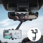 Car mirror phone holder with 360° rotating rearview mount in black PP