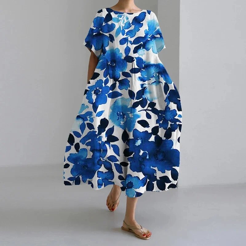 Women floral bohemian maxi dress loose fit with vibrant floral print