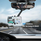 Car mirror phone holder with 360° rotating rearview mount in black PP