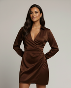 Long sleeve mini dress with wrap detail and collared neckline, regular fit