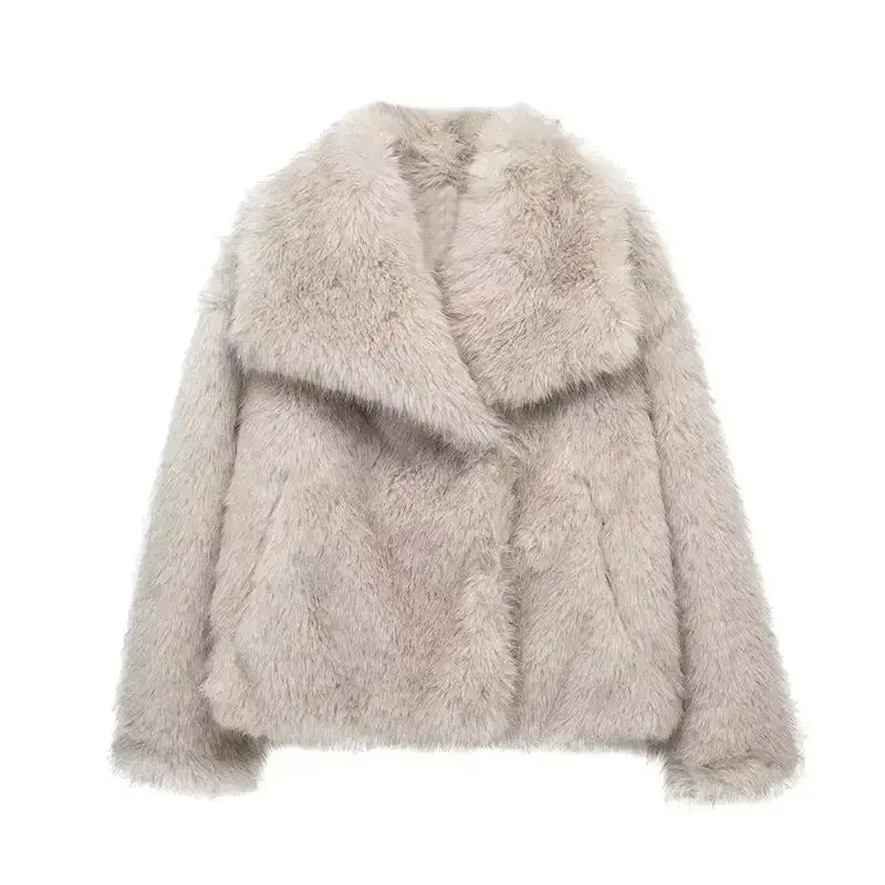 Women's faux fur jacket fluffy coat in beige, grey, brown and black