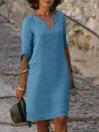 Women V-Neck Dress lightweight flattering silhouette multiple colours