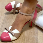 Women's orthopedic high heels with cushioned footbed and non-slip sole, available in Sky Blue, White and Pink