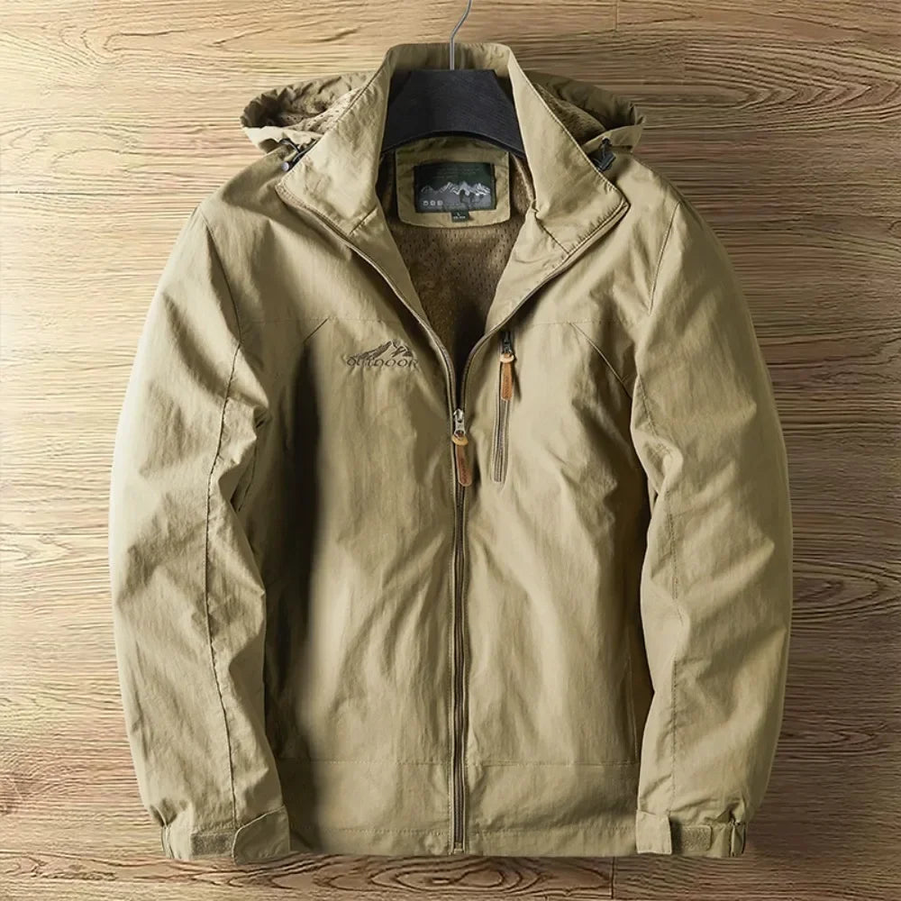 Men waterproof hooded rain jacket lightweight full-length zipper