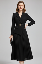 Summer Dress | Belted Blazer Dress | Long Sleeve V Neck Pleated Skirt