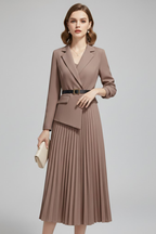 Summer Dress | Belted Blazer Dress | Long Sleeve V Neck Pleated Skirt