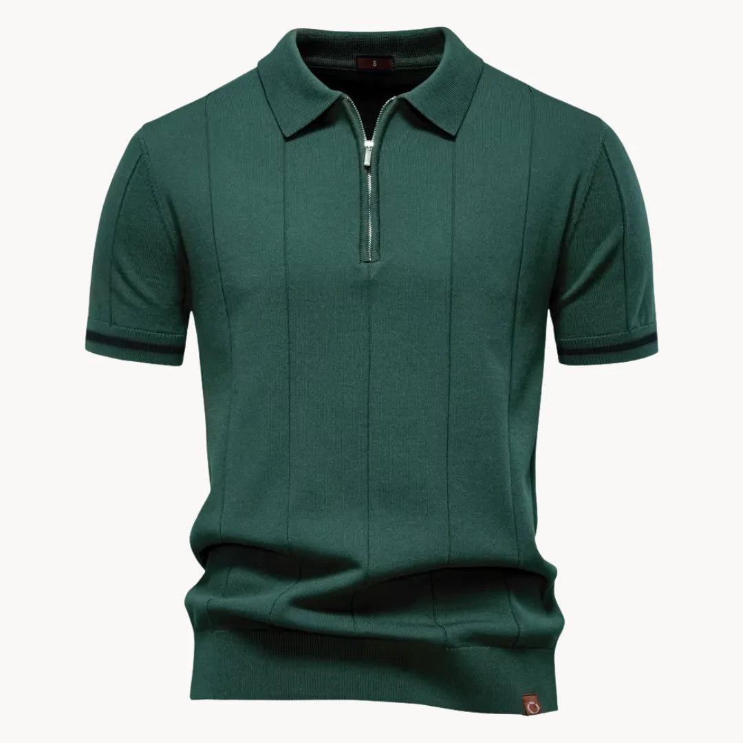 Men knit polo shirt short zip classic collar regular fit