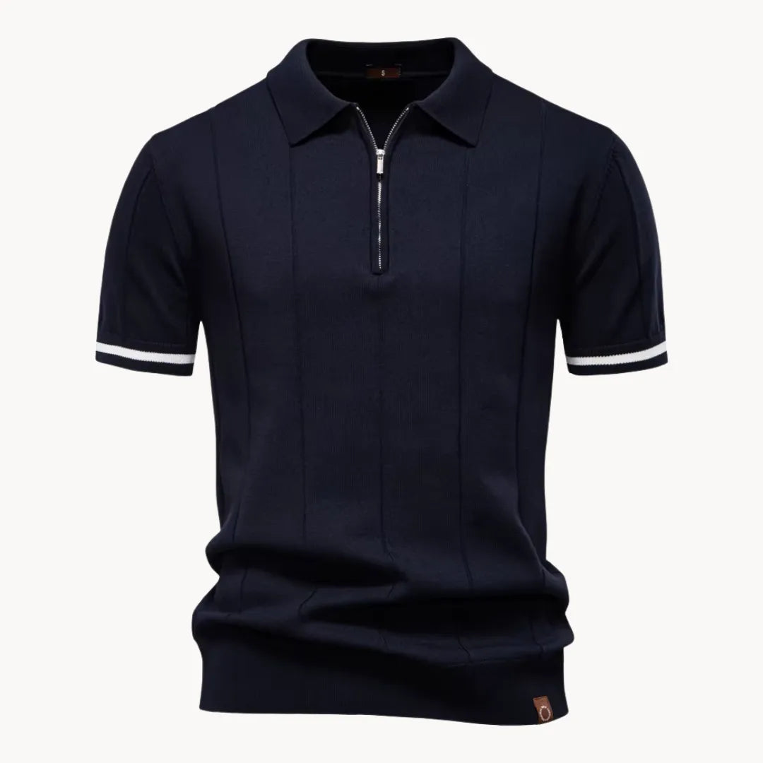 Men knit polo shirt short zip classic collar regular fit