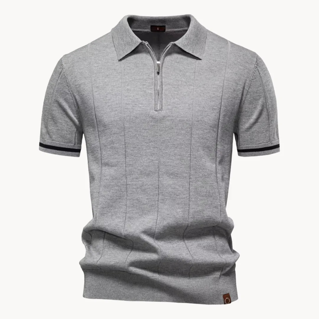 Men knit polo shirt short zip classic collar regular fit