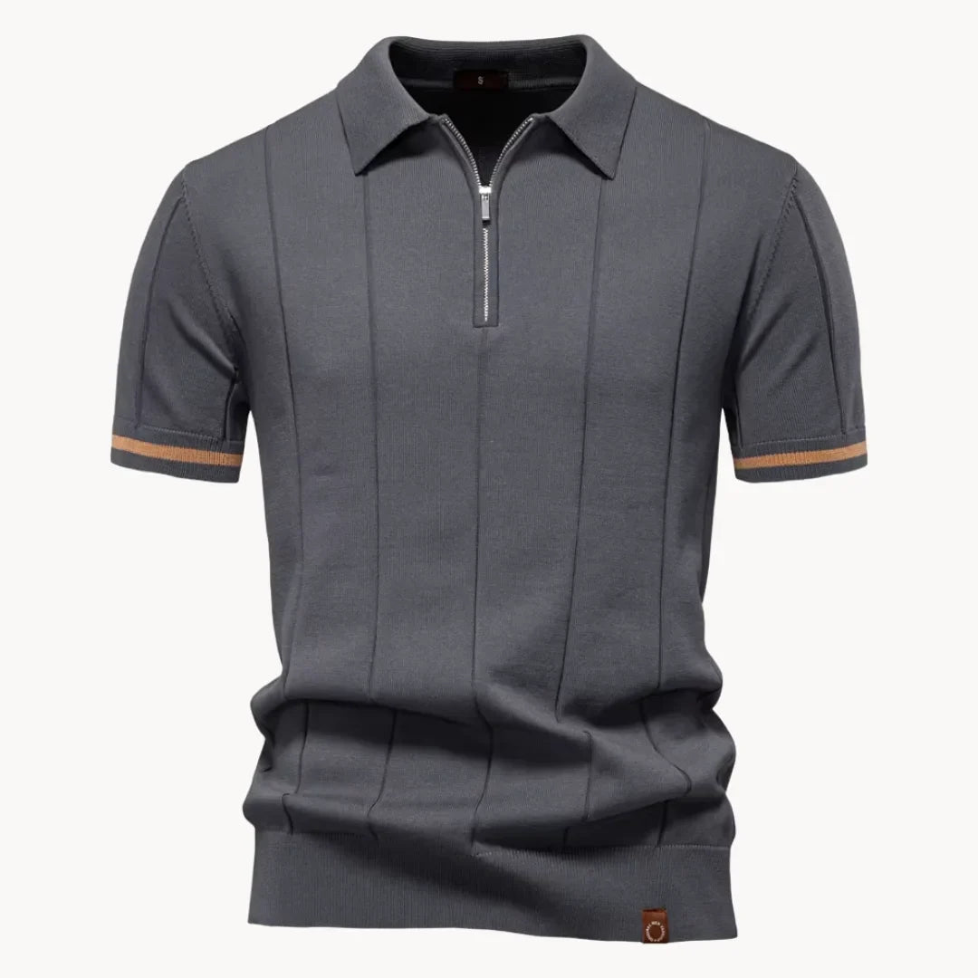 Men knit polo shirt short zip classic collar regular fit