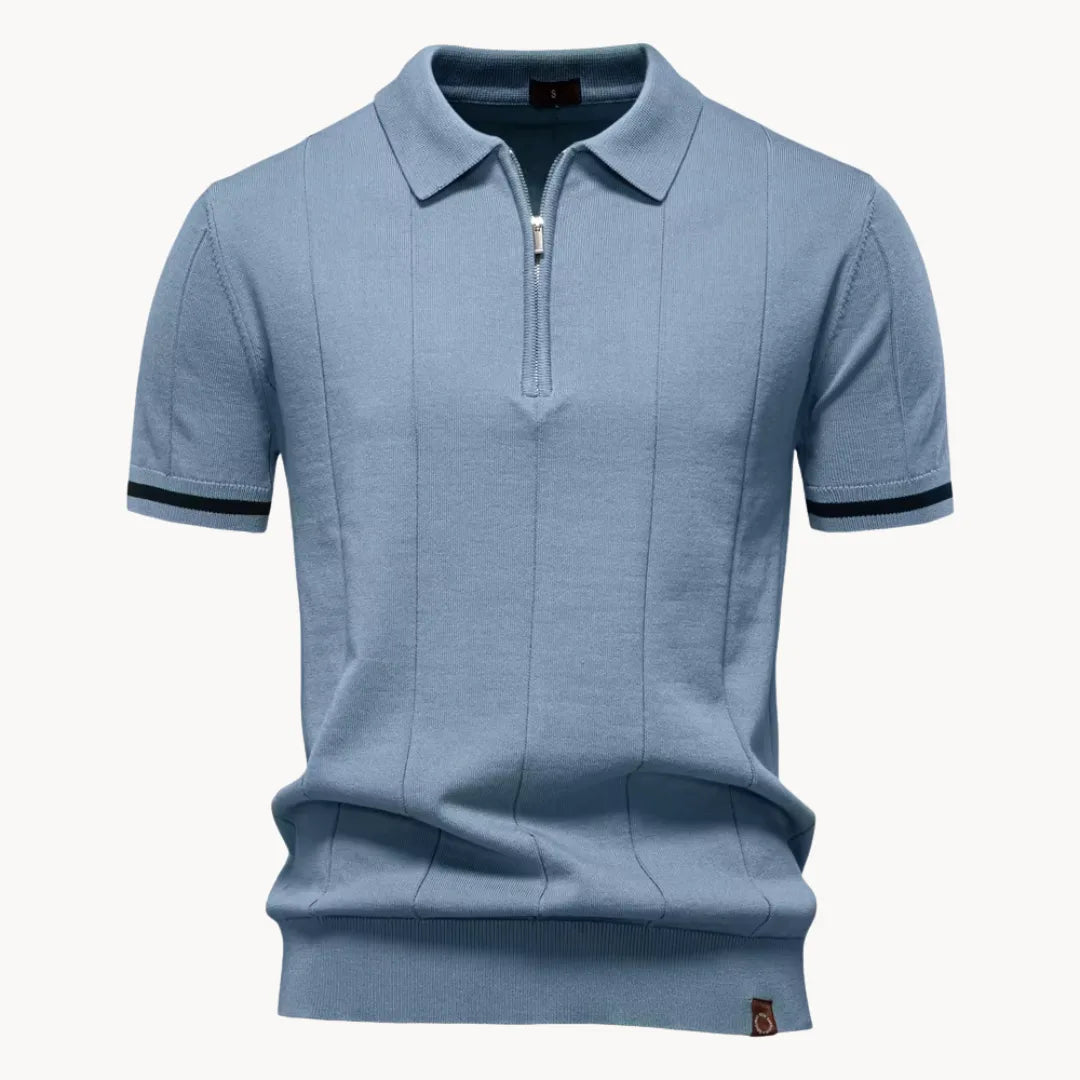 Men knit polo shirt short zip classic collar regular fit