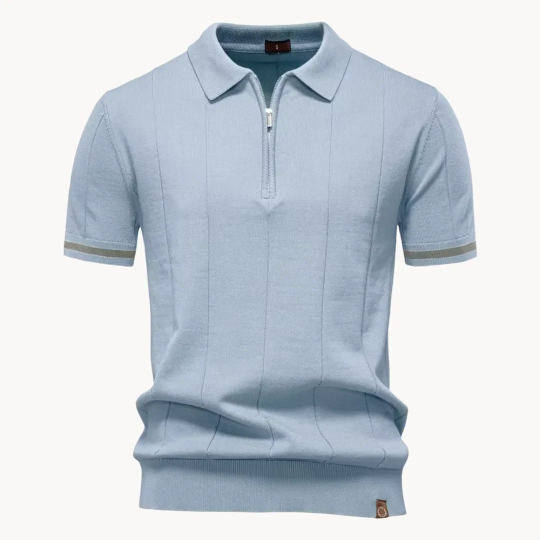 Men knit polo shirt short zip classic collar regular fit