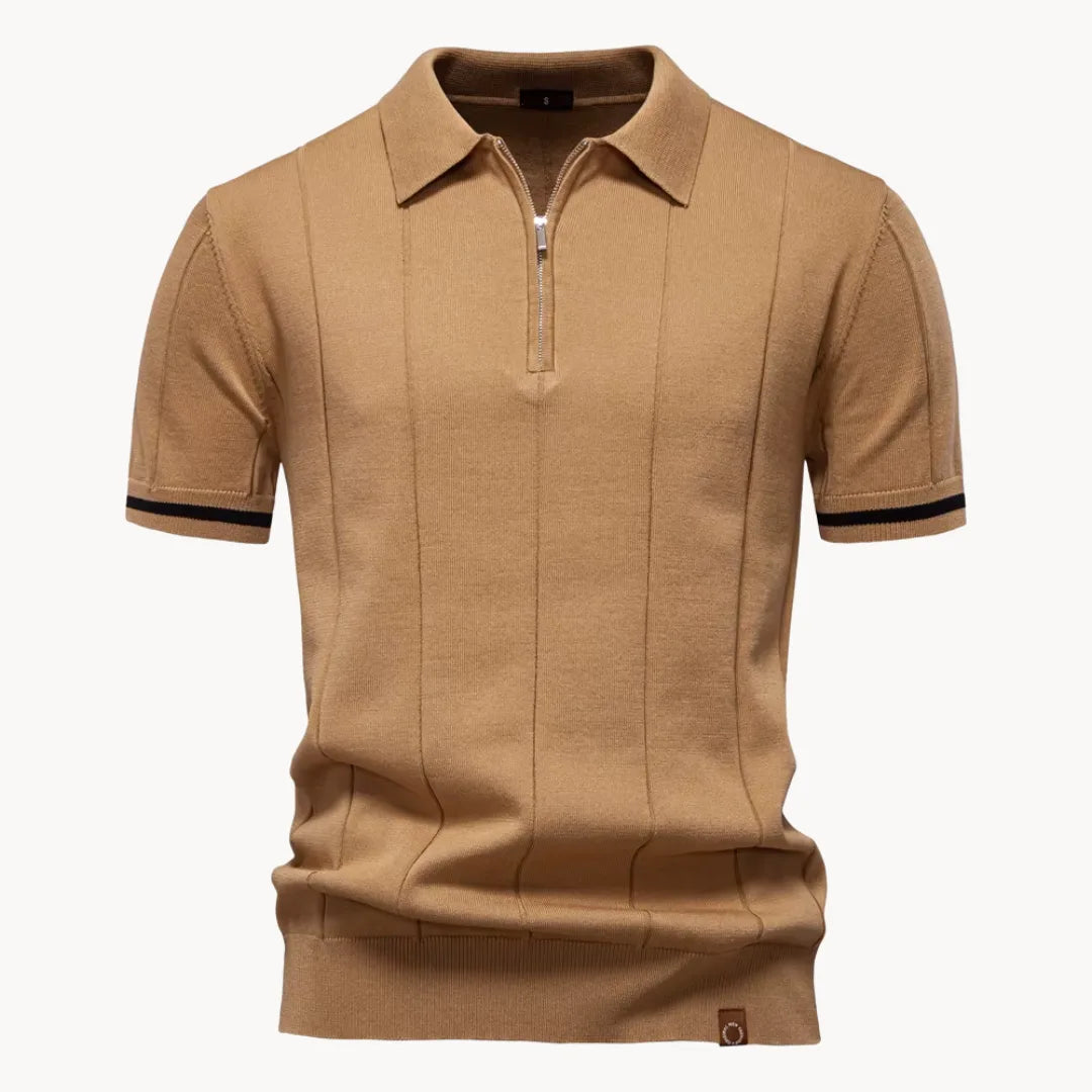 Men knit polo shirt short zip classic collar regular fit