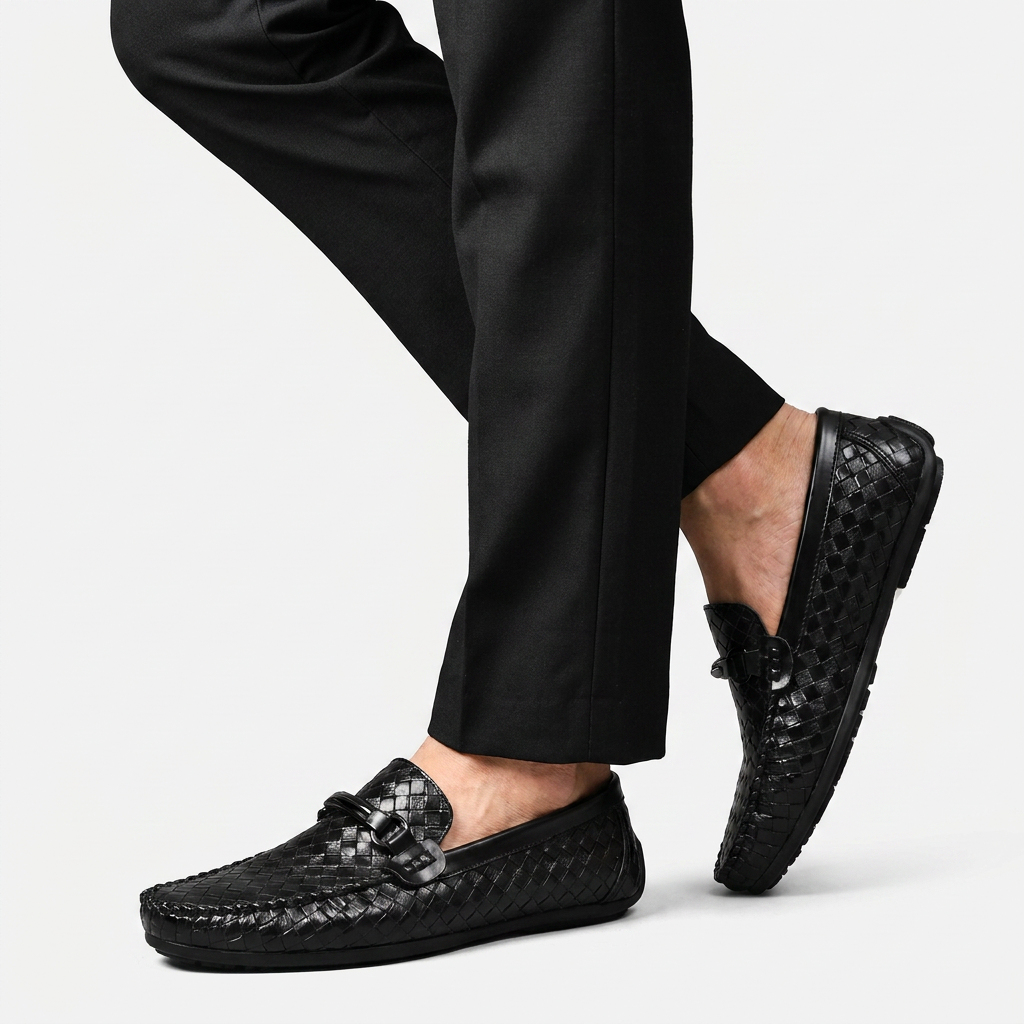Men's Leather Loafers | Woven Slip-On Driving Style