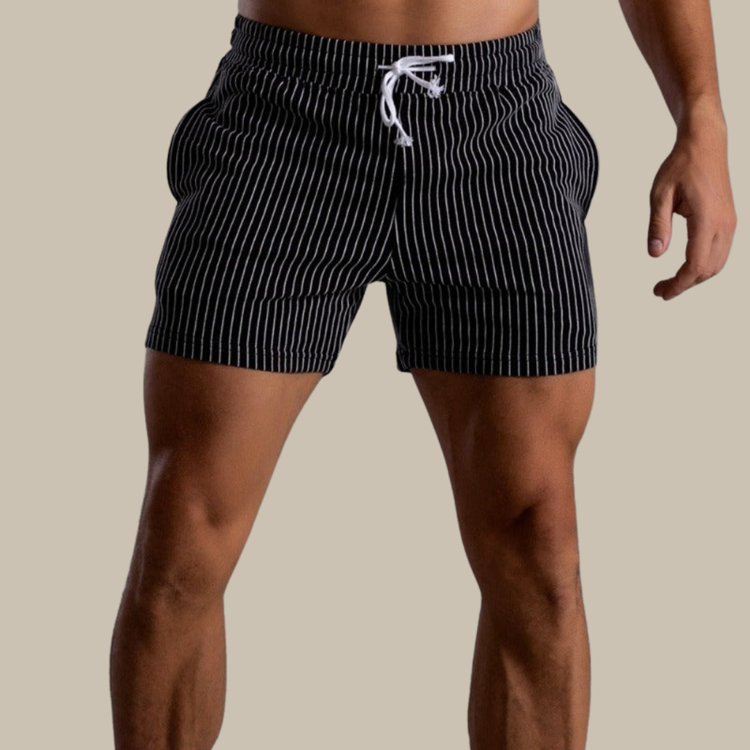 Men's summer trousers with stripe pattern and elastic drawstring waist, lightweight casual fit