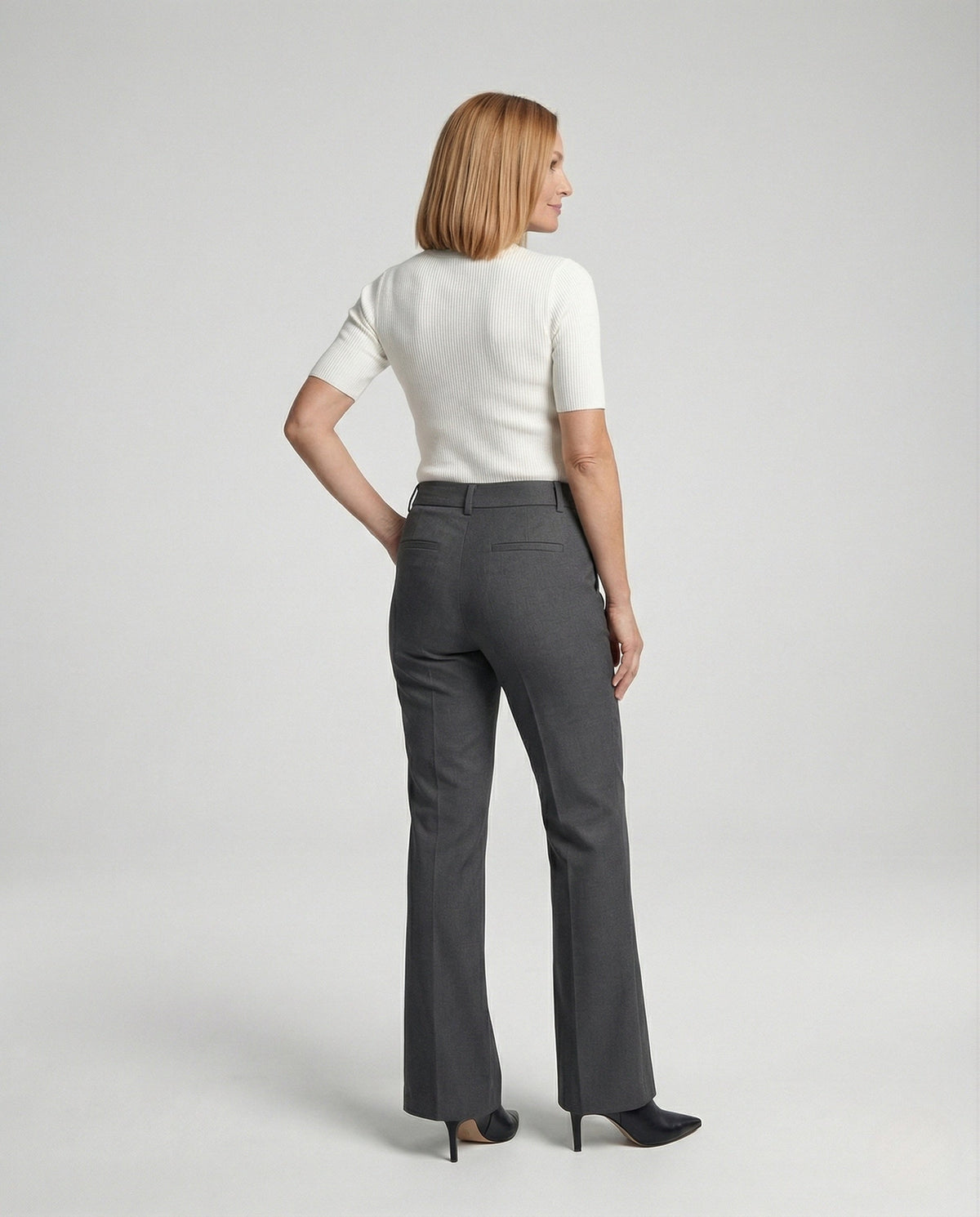 Men straight leg dress trousers with centre crease in grey and black