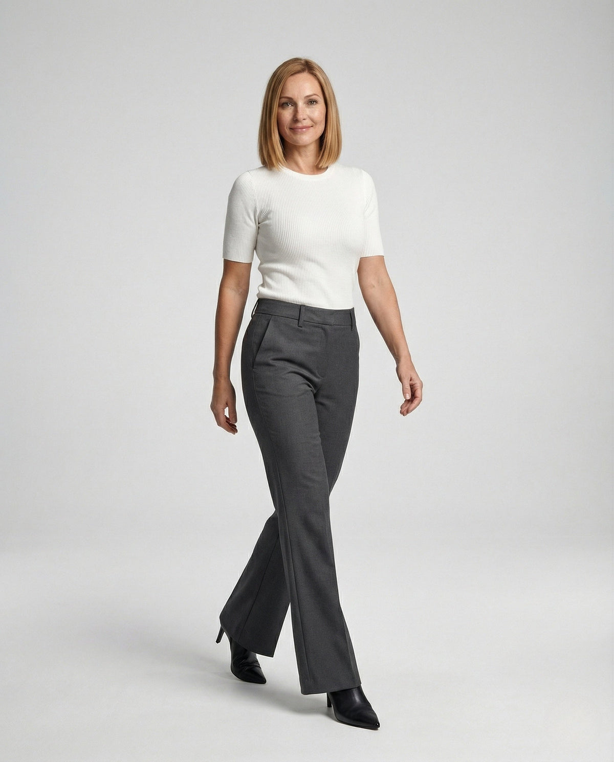 Men straight leg dress trousers with centre crease in grey and black