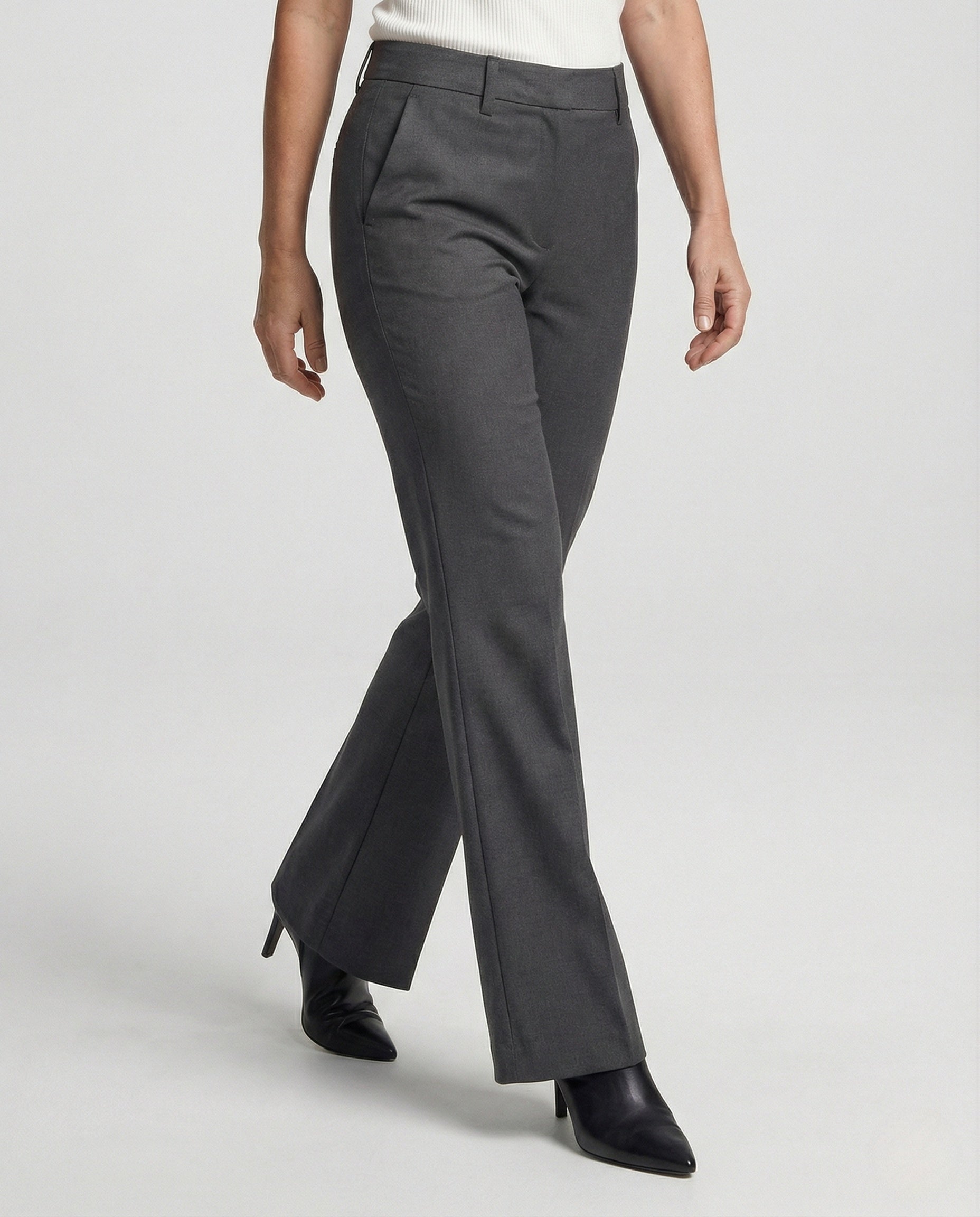 Men straight leg dress trousers with centre crease in grey and black