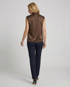 Sleeveless bow blouse women's satin viscose flowy office top