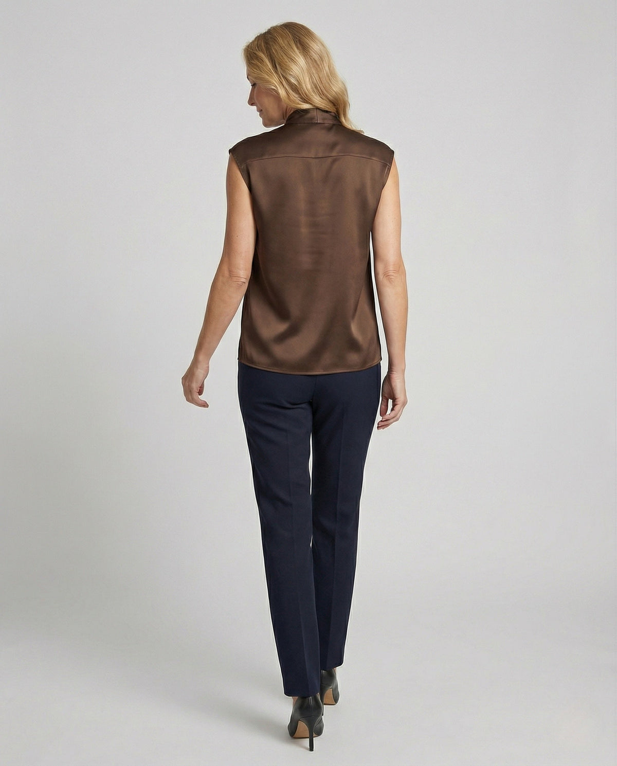 Sleeveless bow blouse women's satin viscose flowy office top