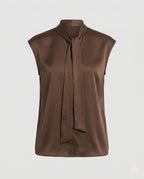 Sleeveless bow blouse women's satin viscose flowy office top