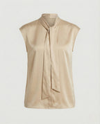 Sleeveless bow blouse women's satin viscose flowy office top