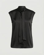 Sleeveless bow blouse women's satin viscose flowy office top