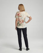 Women's shirt blouse watercolour floral print with side slits and short sleeves