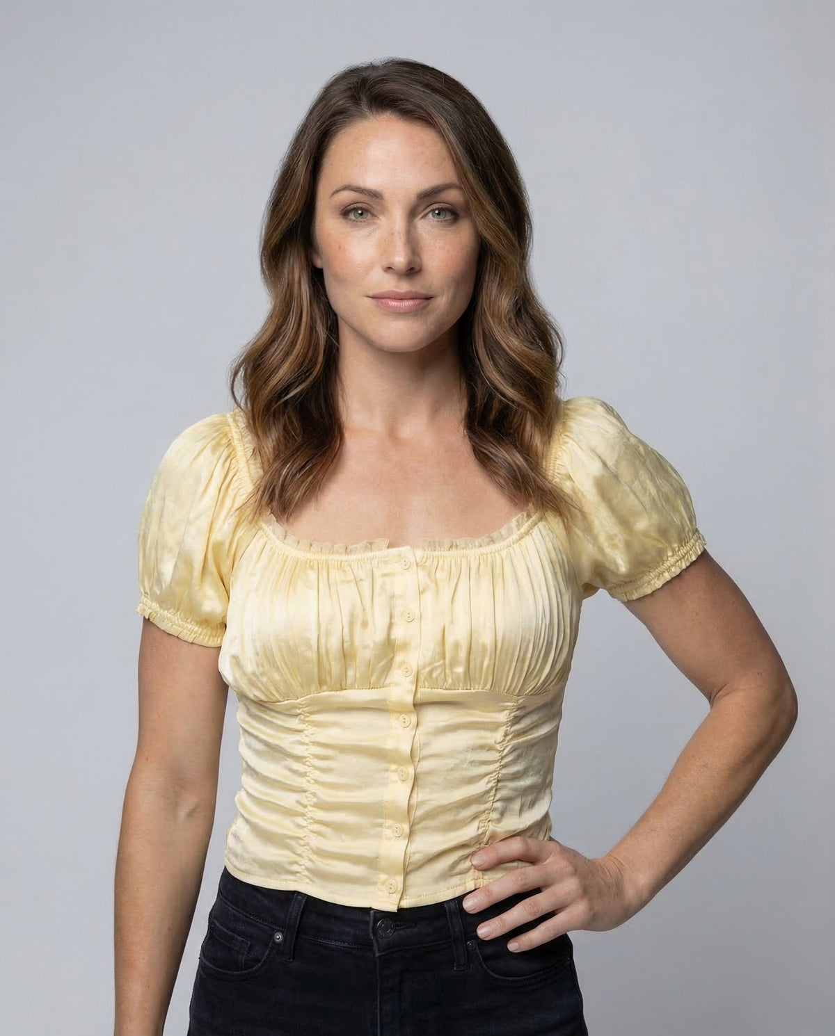 Women Corset Top Satin Puff Sleeve Crop | Tessa