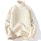 Men thick knit turtleneck sweater relaxed fit winter pullover