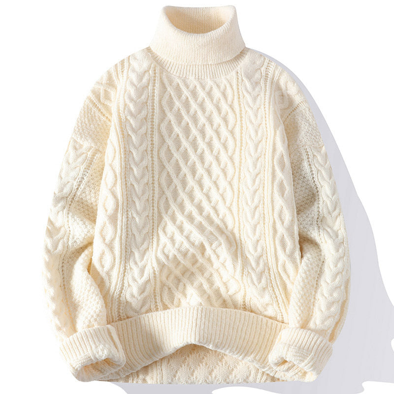 Men thick knit turtleneck sweater relaxed fit winter pullover